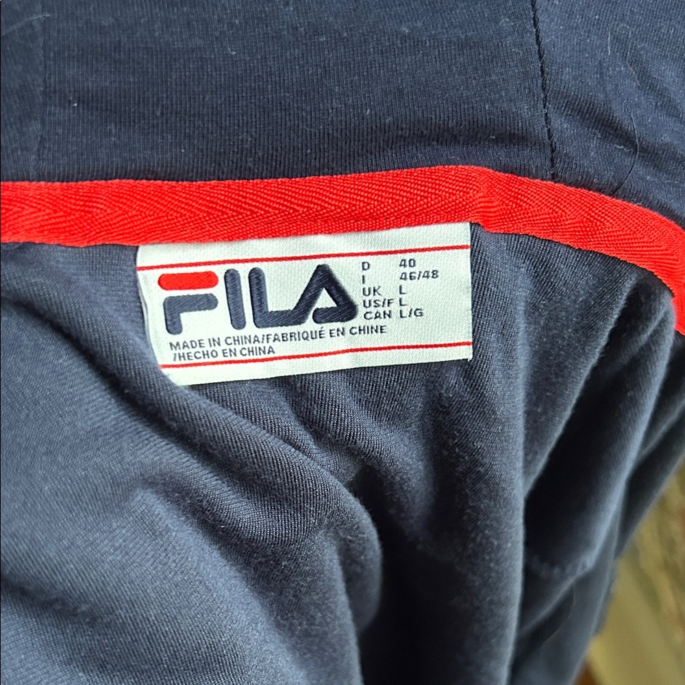 FILA Sz L UNISEX Dark Blue VELOUR and Red/White stripe detail Apparel - Picture 6 of 11